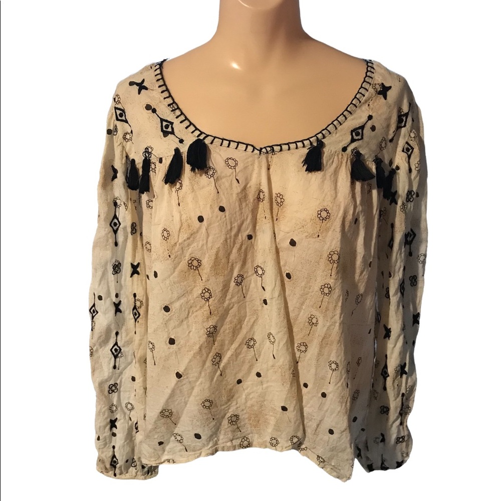 Rachel Zoe Boho Lightweight Cotton Floral Print Embroidered Blouse Size S